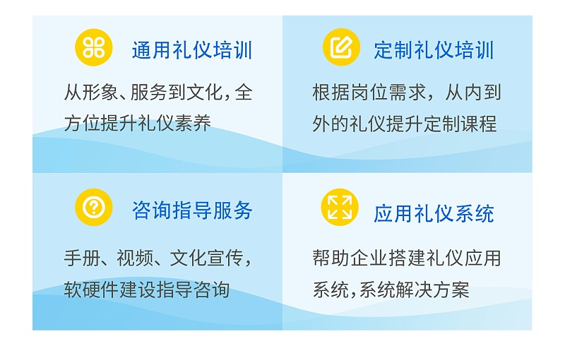 通用礼仪培训，定制礼仪培训，礼仪手册礼仪视频文化建设，礼仪应用系统搭建